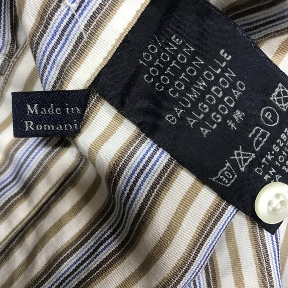 ZegnaSport Shirt Mens Medium Blue Brown Stripe Button Front Long Sleeve Cotton - Picture 11 of 11